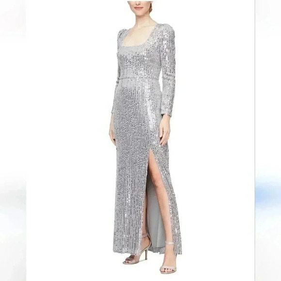 Alex & Eve Womens Puff Shoulder Long Sequins Dress size 16, m95 - Picture 1 of 8